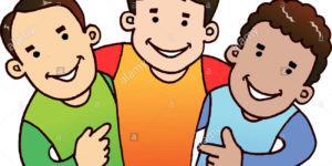 illustration of 3 boys with happy face getting together as a good H01F67